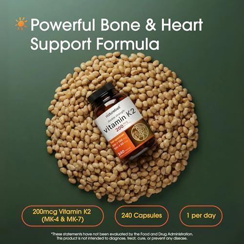 NatureBell Vitamina K2 - 240 Cápsulas - 200mcg Doble Fuerza MK-7 & MK-4 Complejo - Soporte para Corazón, Huesos e Inmunidad* - Fórmula Completa de - imagen 2