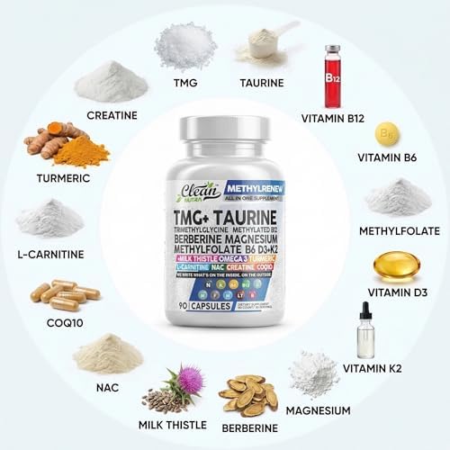 Suplementos Clean Nutra TMG 1000mg | Multivitamínico Metilado para Hombres y Mujeres | Taurina, B6, B12, D3, K2, Trimetilglicina, Magnesio, - imagen 4