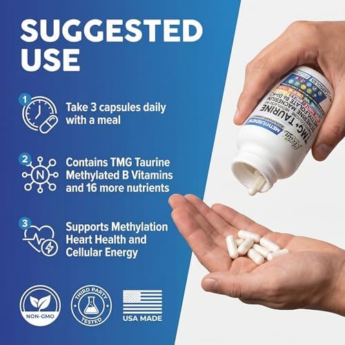 Suplementos Clean Nutra TMG 1000mg | Multivitamínico Metilado para Hombres y Mujeres | Taurina, B6, B12, D3, K2, Trimetilglicina, Magnesio, - imagen 6