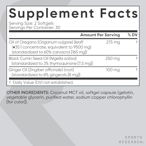 Sports Research® Aceite de Orégano 9500mg con Aceite de Semilla Negra y Aceite MCT de Coco - Suplemento Antioxidante Rico en Timoquinona y Carvacrol - imagen 5