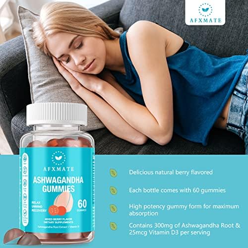 Gomitas de Ashwagandha y Vitamina D AFXMATE para Hombres y Mujeres, 120 piezas, Suplemento (Sin OGM, Sin Azúcar y Sin Gluten) - imagen 3