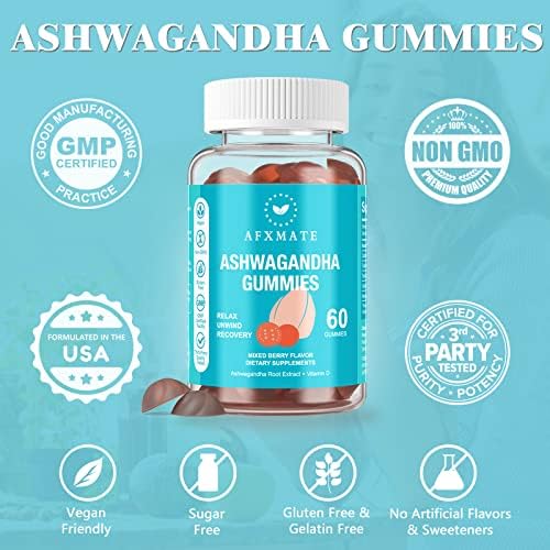 Gomitas de Ashwagandha y Vitamina D AFXMATE para Hombres y Mujeres, 120 piezas, Suplemento (Sin OGM, Sin Azúcar y Sin Gluten) - imagen 4