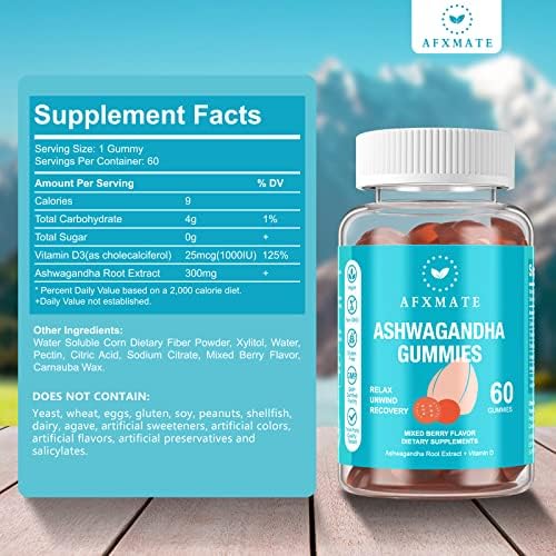 Gomitas de Ashwagandha y Vitamina D AFXMATE para Hombres y Mujeres, 120 piezas, Suplemento (Sin OGM, Sin Azúcar y Sin Gluten) - imagen 5