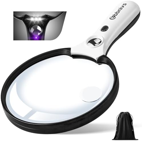 Lupa Grande con Luz, Lupa de Mano Iluminada con 3 Luces LED y 1 Luz UV, Incluye Bolsa de Almacenamiento y Paño de Limpieza para Lectura y Inspección - imagen 1