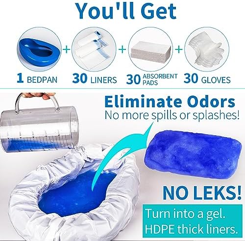 Set de Orinal MINIVON con 30 Forros Desechables, Almohadillas Súper Absorbentes y Guantes - Paquete de 30 Unidades - Orinal para Mujeres Ancianas y - imagen 2