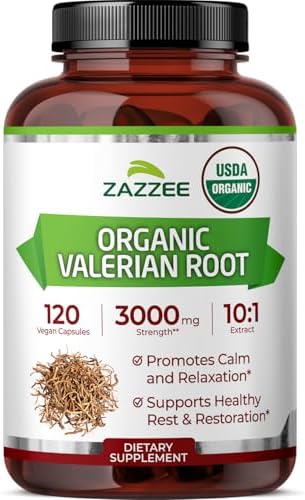 Zazzee Extracto de Raíz de Valeriana Orgánico USDA 10:1, 120 Cápsulas Veganas, 4 Meses de Suministro, Apoyo para Relajación y Ánimo, Hecho en EE. UU. - imagen 1