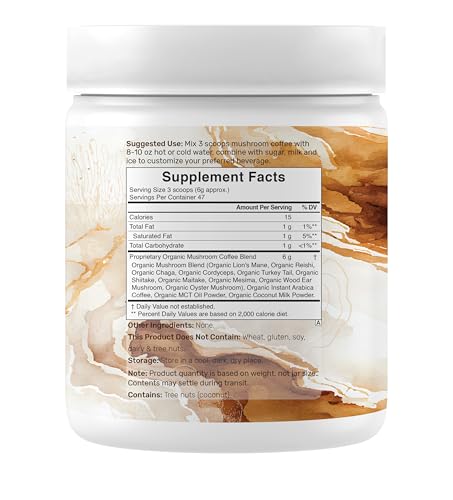 Café Orgánico de Hongos, 10oz – 10 Hongos Adaptogénicos con Café Arábica + Aceite MCT para Sabor Suave – Cola de Pavo, Melena de León, Cordyceps, - imagen 8