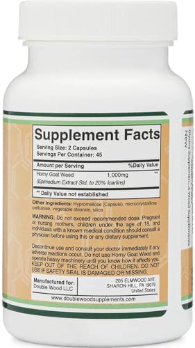 Horny Goat Weed para Hombres y Mujeres - Sin Rellenos (Máxima Potencia Epimedium Std. al 20% Icariins) 1,000mg por Porción, 90 Cápsulas de Doble - imagen 3