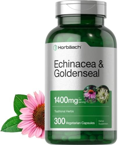 Suplemento de Echinacea y Goldenseal Horbäach | 300 Cápsulas | Fórmula de Extracto Herbal Tradicional | Vegetariano, Sin OGM, Sin Gluten - imagen 1