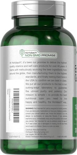 Suplemento de Echinacea y Goldenseal Horbäach | 300 Cápsulas | Fórmula de Extracto Herbal Tradicional | Vegetariano, Sin OGM, Sin Gluten - imagen 3