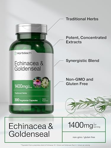 Suplemento de Echinacea y Goldenseal Horbäach | 300 Cápsulas | Fórmula de Extracto Herbal Tradicional | Vegetariano, Sin OGM, Sin Gluten - imagen 4
