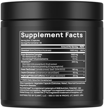 Suplemento para Pérdida de Peso Super GLP-1 Berberina con Dihidroberberina, Canela de Ceilán, Té Verde y Cromo Picolinato - Alta Potencia 100:1 - imagen 2