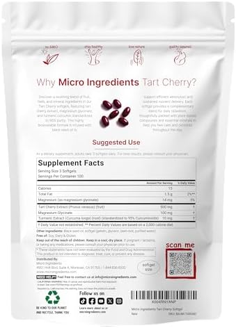 Tart Cherry+ con Magnesio Glicinato y Cúrcuma Curcumina al 95%, 300 Softgels | Alta Biodisponibilidad con Aceite de Semilla Negra | Extracto de - imagen 2