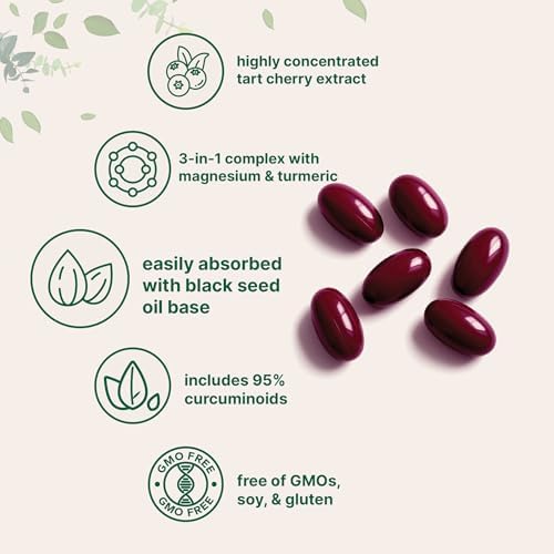 Tart Cherry+ con Magnesio Glicinato y Cúrcuma Curcumina al 95%, 300 Softgels | Alta Biodisponibilidad con Aceite de Semilla Negra | Extracto de - imagen 3