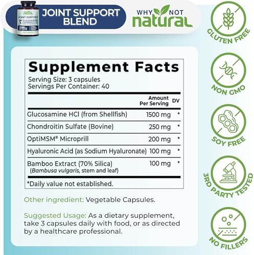 Suplementos Naturales de Glucosamina y Condroitina Why Not, MSM, Apoyo para Articulaciones - Salud de Rodillas y Articulaciones - imagen 4