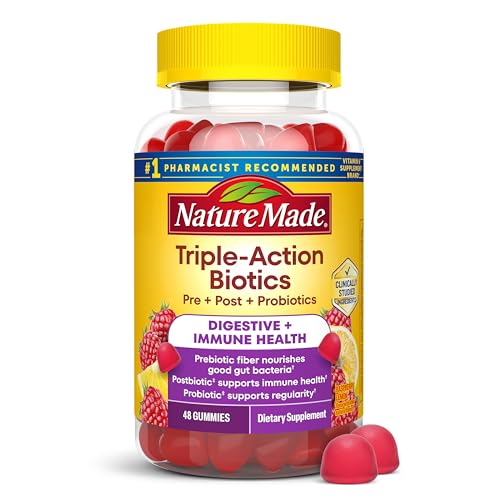 Nature Made Triple-Action Biotics, Soporte para la Salud Digestiva e Inmunológica, Gomas de Fibra Prebiótica, 48 Gomas, Suministro para 24 Días - imagen 4