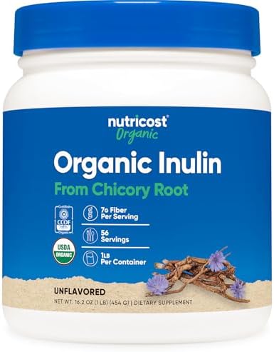 Nutricost Polvo de Inulina Orgánica 1LB (454 Gramos) - 7 Gramos de Fibra por Porción - de Raíz de Achicoria - Certificado USDA Orgánico - imagen 1