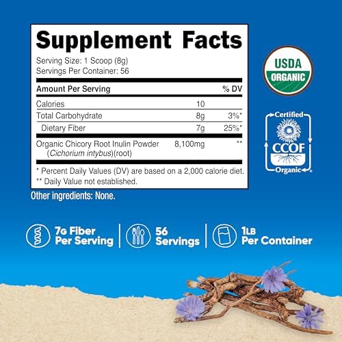 Nutricost Polvo de Inulina Orgánica 1LB (454 Gramos) - 7 Gramos de Fibra por Porción - de Raíz de Achicoria - Certificado USDA Orgánico - imagen 2