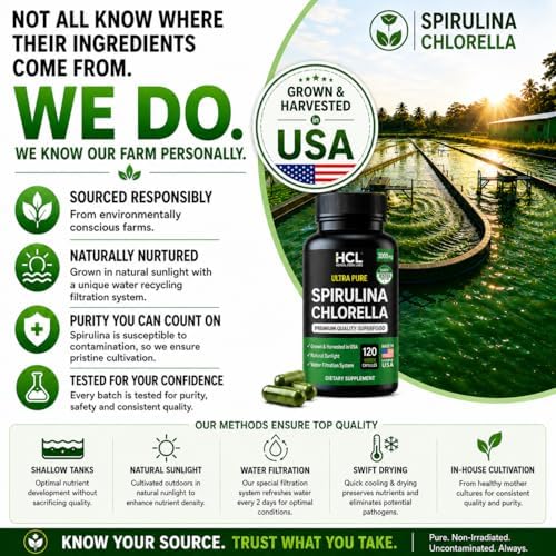 Cápsulas de Polvo de Chlorella y Spirulina 3000 mg - Algas Verdeazuladas Purísimas Sin BMAA - Superalimento Vegano Natural - Hecho en EE. UU. - imagen 6