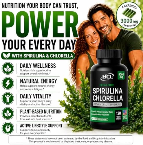 Cápsulas de Polvo de Chlorella y Spirulina 3000 mg - Algas Verdeazuladas Purísimas Sin BMAA - Superalimento Vegano Natural - Hecho en EE. UU. - imagen 8