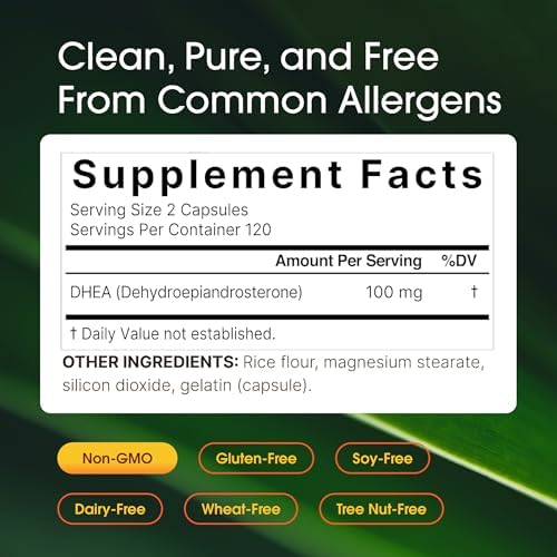 NatureBell DHEA 100mg - 240 Cápsulas - Suplemento DHEA para Energía, Salud Inmunológica y Envejecimiento Saludable - Alta Biodisponibilidad - Sin OGM - imagen 3