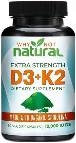 Suplemento Extra Fuerte de Vitamina D3 K2 (MK-7) con Espirulina Orgánica, 10000 IU en Cápsulas Veganas, Apoya la Salud Ósea, Inmunidad y Ánimo - imagen 1
