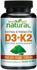 Suplemento Extra Fuerte de Vitamina D3 K2 (MK-7) con Espirulina Orgánica, 10000 IU en Cápsulas Veganas, Apoya la Salud Ósea, Inmunidad y Ánimo - imagen 1