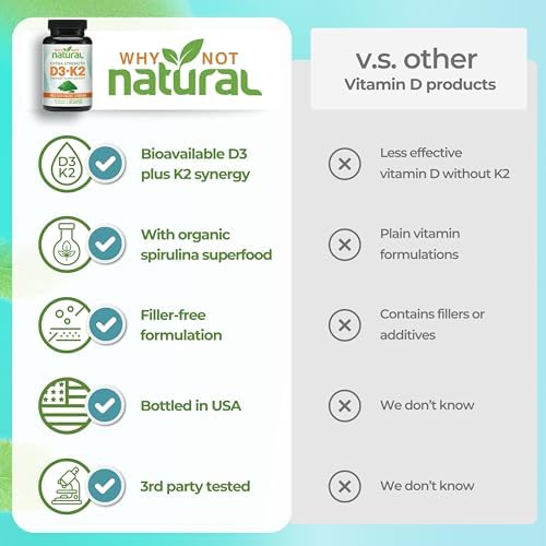 Suplemento Extra Fuerte de Vitamina D3 K2 (MK-7) con Espirulina Orgánica, 10000 IU en Cápsulas Veganas, Apoya la Salud Ósea, Inmunidad y Ánimo - imagen 5