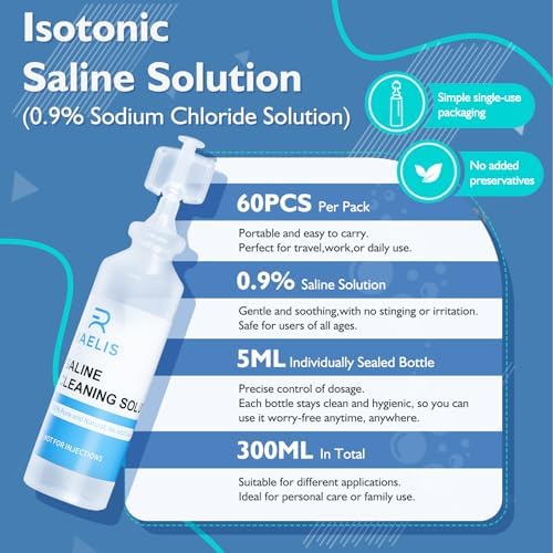 Solución Salina RAELIS, 300ml / 10.56 FL OZ, Solución Normal para Múltiples Usos, 5ml Cada Una, 60 por Caja - imagen 2