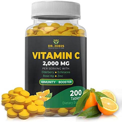 Vitamina C 2000 mg Dr. JOEL'S para Soporte Inmunológico - 200 Tabletas con Zinc, Saúco, Rosa Mosqueta y Equinácea - Refuerza el Sistema Inmunológico - imagen 1
