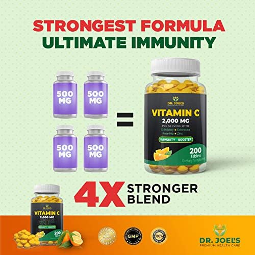 Vitamina C 2000 mg Dr. JOEL'S para Soporte Inmunológico - 200 Tabletas con Zinc, Saúco, Rosa Mosqueta y Equinácea - Refuerza el Sistema Inmunológico - imagen 4