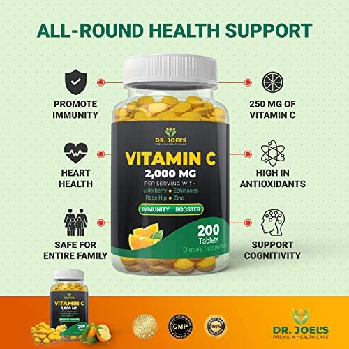 Vitamina C 2000 mg Dr. JOEL'S para Soporte Inmunológico - 200 Tabletas con Zinc, Saúco, Rosa Mosqueta y Equinácea - Refuerza el Sistema Inmunológico - imagen 5