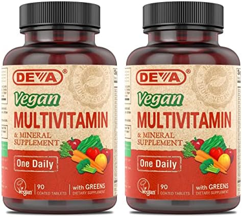 Suplemento Multivitamínico y Mineral Vegano DEVA con Hierro 2 Paquetes, Espirulina, Chlorella, Ashwagandha, Brócoli y Más, 90 Tabletas Recubiertas - imagen 1