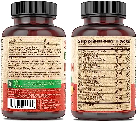 Suplemento Multivitamínico y Mineral Vegano DEVA con Hierro 2 Paquetes, Espirulina, Chlorella, Ashwagandha, Brócoli y Más, 90 Tabletas Recubiertas - imagen 2