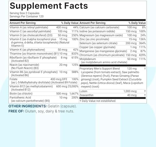 Multivitamínico Metilado Puro para Hombres Micro Ingredients, 240 Cápsulas | 30 Nutrientes Esenciales con Complejo B Activado, Saw Palmetto, Ginseng, - imagen 6
