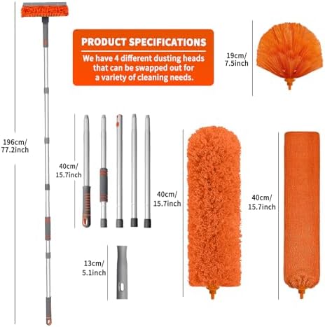 Limpiador de Ventiladores de Techo con Mango Extensible de 72'', Kit de Duster Reutilizable de Chenille y Microfibra para Aspas de Ventilador de - imagen 2