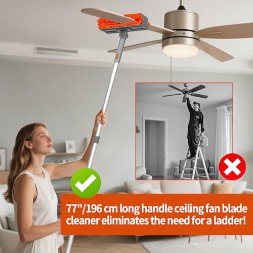 Limpiador de Ventiladores de Techo con Mango Extensible de 72'', Kit de Duster Reutilizable de Chenille y Microfibra para Aspas de Ventilador de - imagen 3