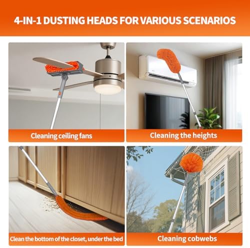 Limpiador de Ventiladores de Techo con Mango Extensible de 72'', Kit de Duster Reutilizable de Chenille y Microfibra para Aspas de Ventilador de - imagen 5