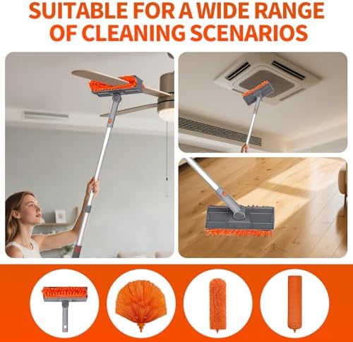 Limpiador de Ventiladores de Techo con Mango Extensible de 72'', Kit de Duster Reutilizable de Chenille y Microfibra para Aspas de Ventilador de - imagen 7