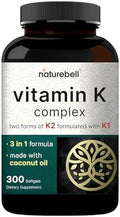NatureBell Complejo de Vitamina K - 300 Softgels - 2,600mcg de Vitamina K - Suplemento para Huesos y Corazón - Alta Absorción K1 & K2 MK-4 & MK-7* - imagen 1