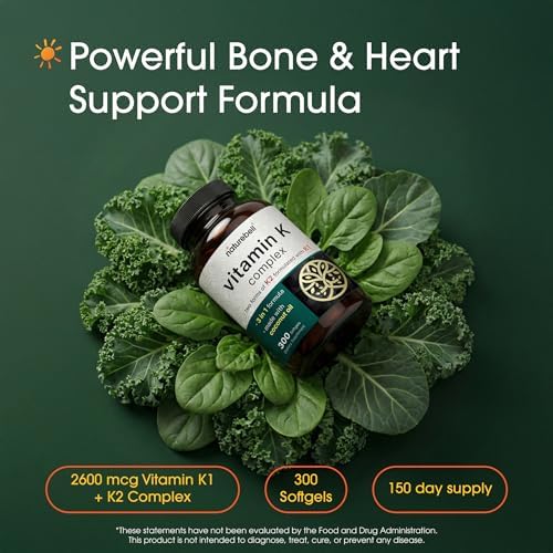 NatureBell Complejo de Vitamina K - 300 Softgels - 2,600mcg de Vitamina K - Suplemento para Huesos y Corazón - Alta Absorción K1 & K2 MK-4 & MK-7* - imagen 2