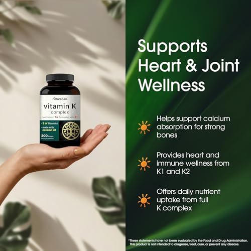 NatureBell Complejo de Vitamina K - 300 Softgels - 2,600mcg de Vitamina K - Suplemento para Huesos y Corazón - Alta Absorción K1 & K2 MK-4 & MK-7* - imagen 4
