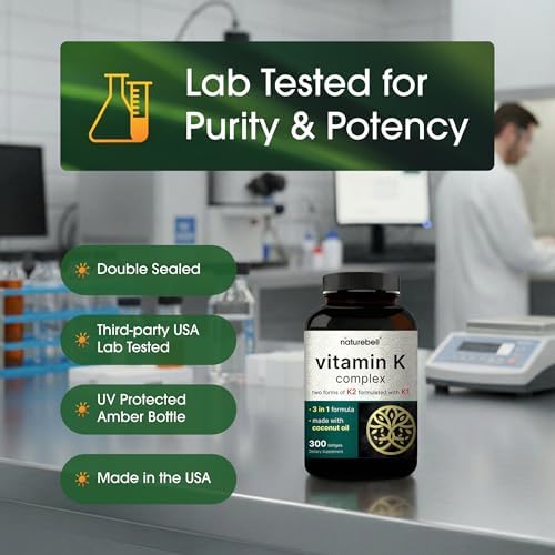 NatureBell Complejo de Vitamina K - 300 Softgels - 2,600mcg de Vitamina K - Suplemento para Huesos y Corazón - Alta Absorción K1 & K2 MK-4 & MK-7* - imagen 5