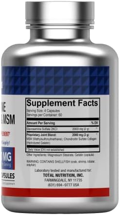 tnvitamins Cápsulas de Glucosamina, Condroitina y MSM, 240 Contenidos | 4,000 mg por Porción | Suplemento para el Soporte Articular - imagen 2