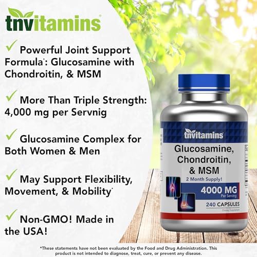tnvitamins Cápsulas de Glucosamina, Condroitina y MSM, 240 Contenidos | 4,000 mg por Porción | Suplemento para el Soporte Articular - imagen 3