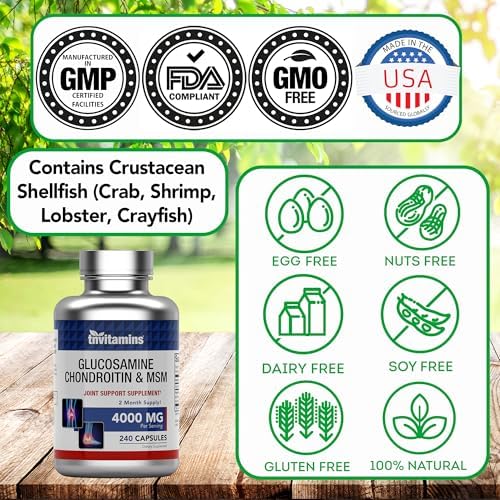tnvitamins Cápsulas de Glucosamina, Condroitina y MSM, 240 Contenidos | 4,000 mg por Porción | Suplemento para el Soporte Articular - imagen 5