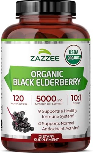 Zazzee Extracto de Saúco Negro Orgánico USDA 10:1, 120 Cápsulas Veganas, 2 Meses de Suministro, Antioxidante y Apoyo Inmunológico, Hecho en EE. UU. - imagen 1