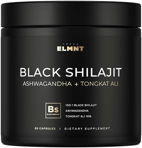 Shilajit Negro 100x para Hombres con 10% Tongkat Ali y Ashwagandha - Cápsulas de Shilajit de Alta Potencia 60% Ácido Fulvico - Suplemento Natural - imagen 1