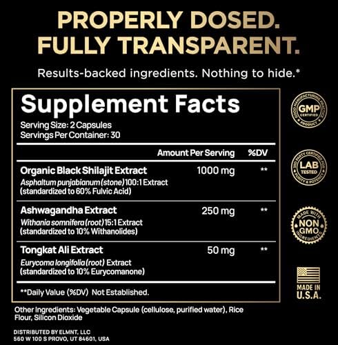 Shilajit Negro 100x para Hombres con 10% Tongkat Ali y Ashwagandha - Cápsulas de Shilajit de Alta Potencia 60% Ácido Fulvico - Suplemento Natural - imagen 2