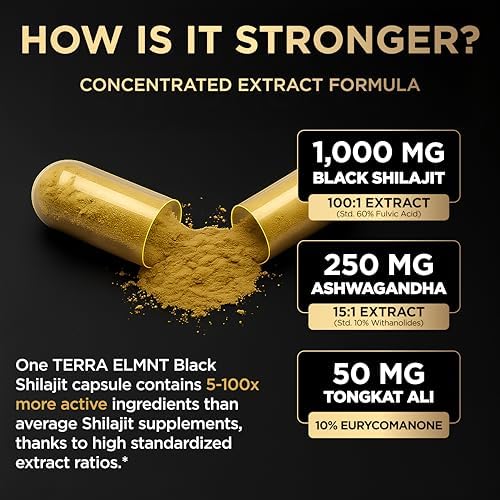 Shilajit Negro 100x para Hombres con 10% Tongkat Ali y Ashwagandha - Cápsulas de Shilajit de Alta Potencia 60% Ácido Fulvico - Suplemento Natural - imagen 3